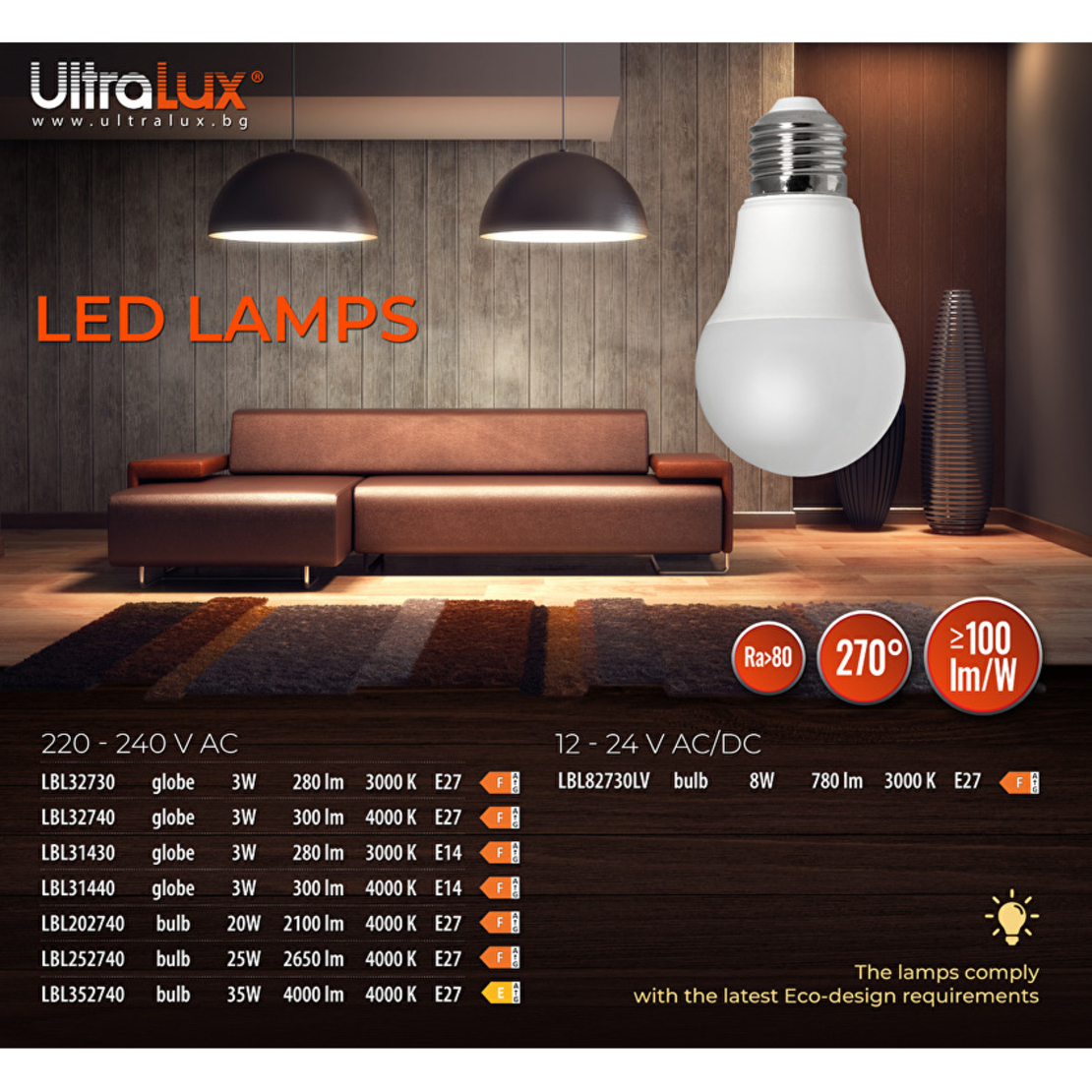 LED топка E27 220V-240V AC 270° 3W 3000K SMD 2835