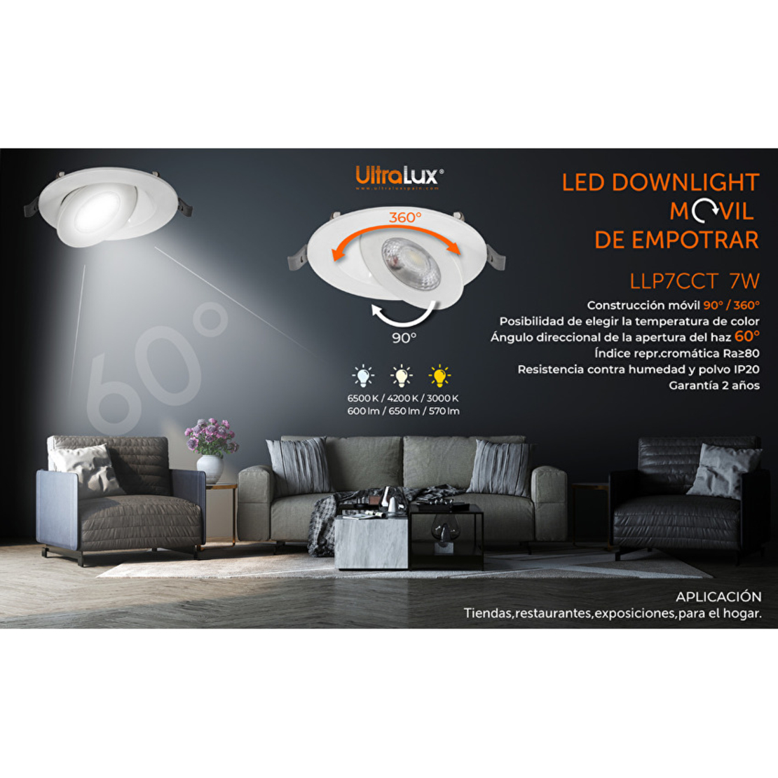 Светодиодна луна за вграждане  220V-240V AC 60° 7W 3000K/4200K/6500K SMD 2835