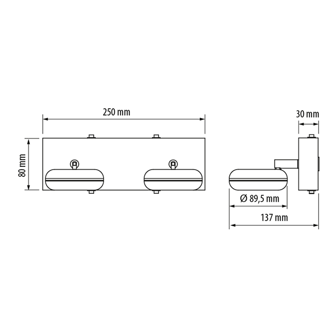 LED осв. тяло за баня, 2х5W, 2700K, IP44  за стена хром