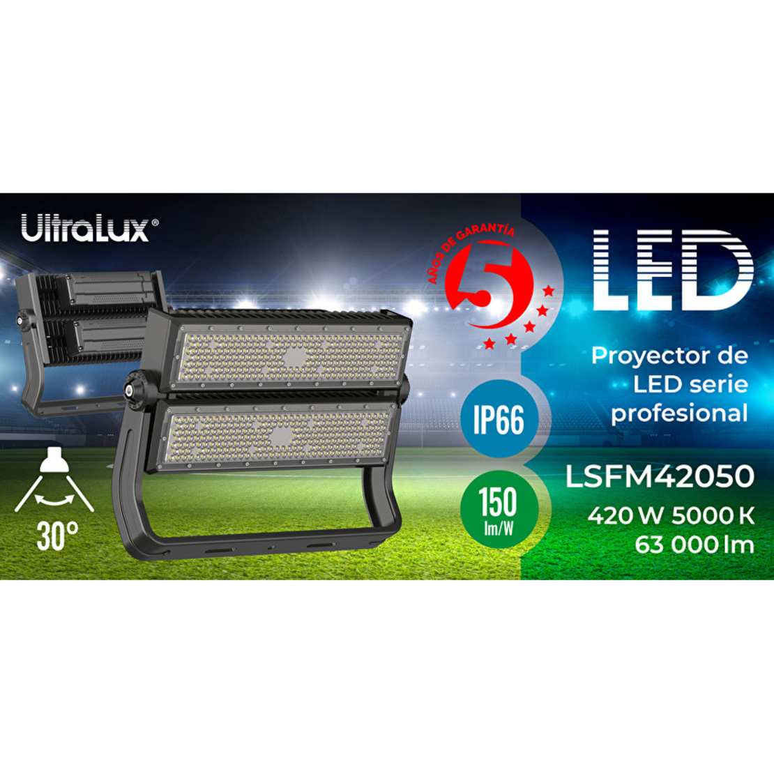 LED професионален прожектор IP66  100-277V AC 30° 420W 5000K SMD 2835