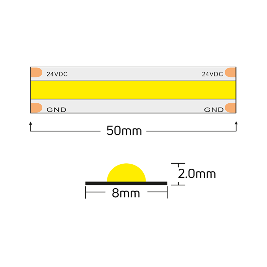 Професионална LED лента амбър 5м  24V DC 120° 11W/m 1800K COB