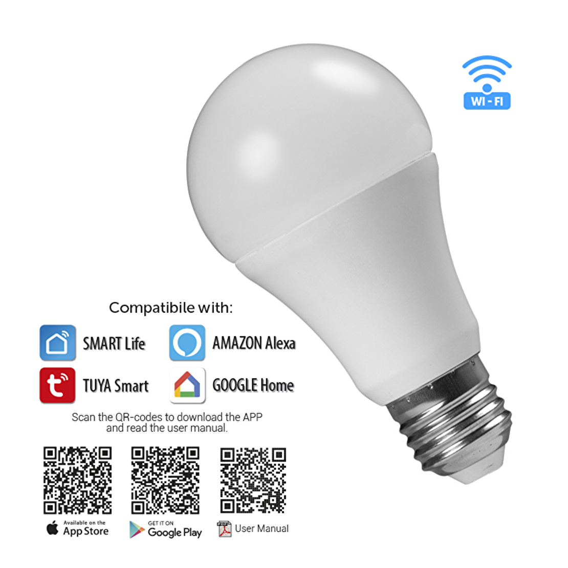 WiFi Smart LED крушка E27 220V-240V AC 270° 8W RGB+4200K