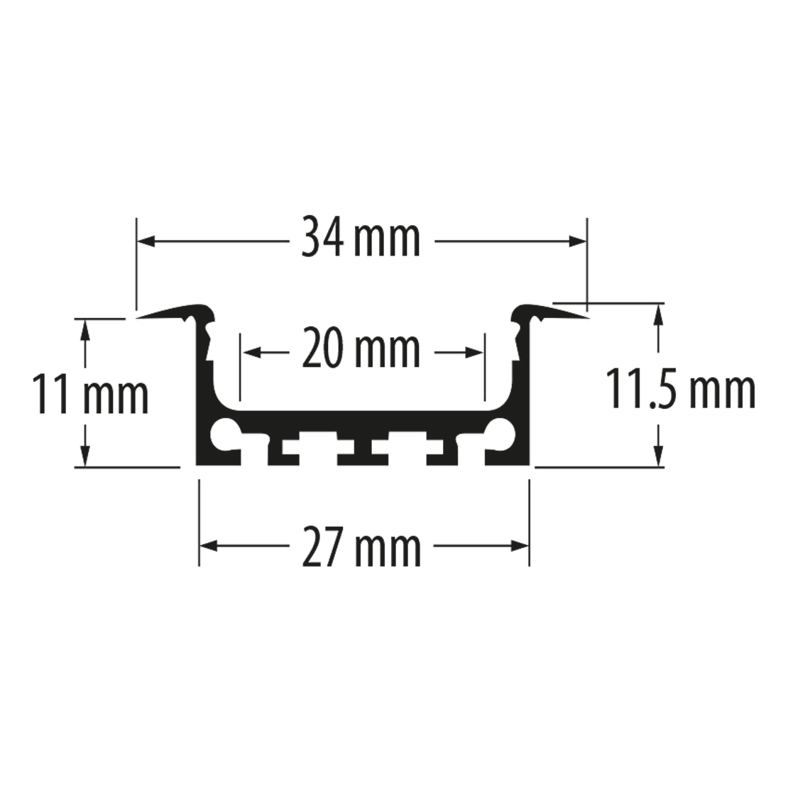 Алуминиев профил за LED лента за вграждане, широк плитък, 2м