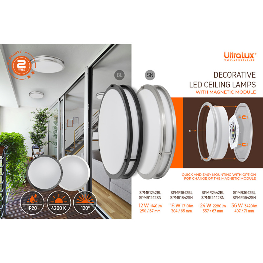 LED декоративна плафониера 18W, 4200K, 220-240V AC, IP20  плафониера сатиниран никел Кръг