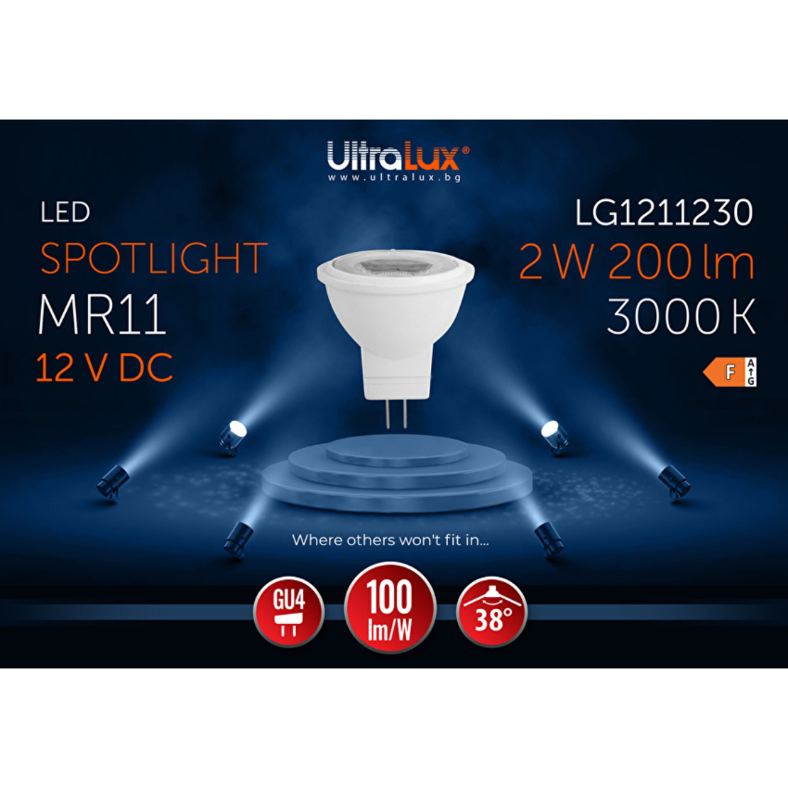 LED луничка MR11 12V DC 38° 2W 3000K SMD 2835
