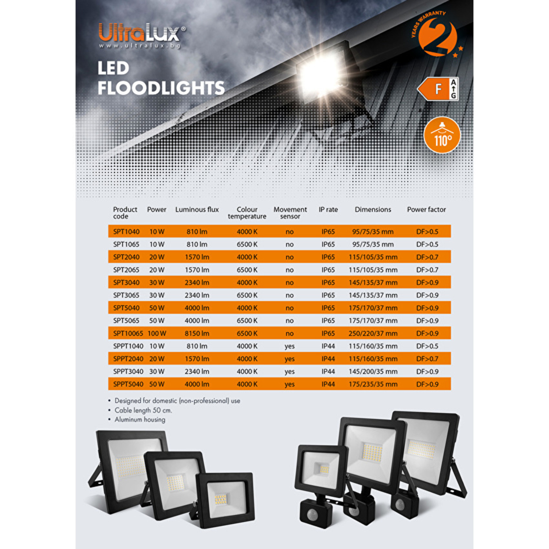 LED SLIM прожектор студена IP65  220V-240V AC 110° 10W 6500K SMD 2835