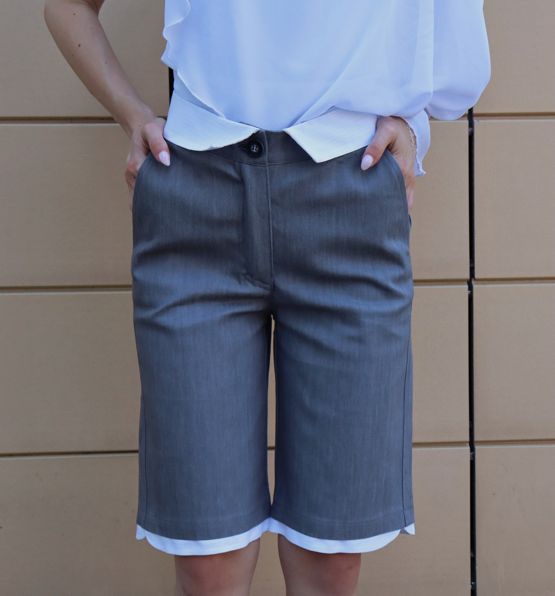 STONE COLLAR DENIM BERMUDAS