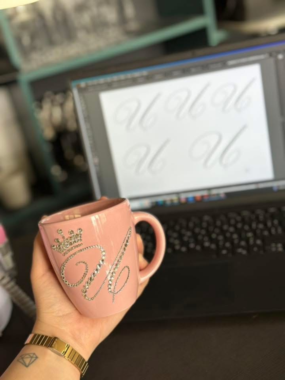 Персонална чаша за кафе с кристали  - baby pink