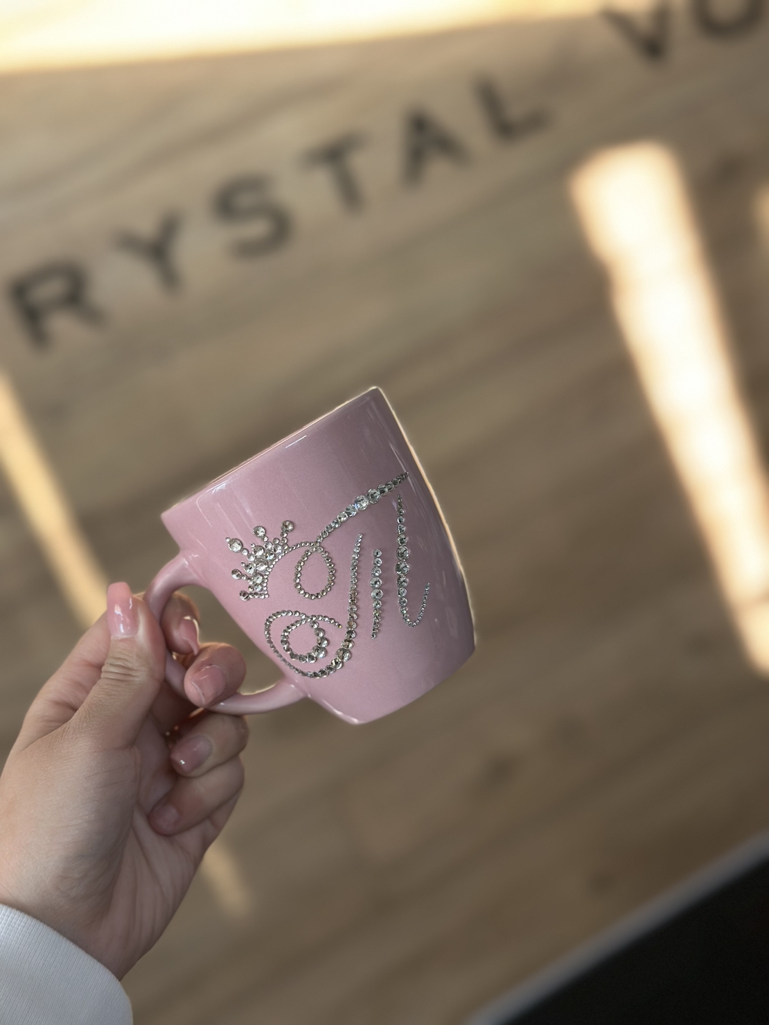 Персонална чаша за кафе с кристали  - baby pink
