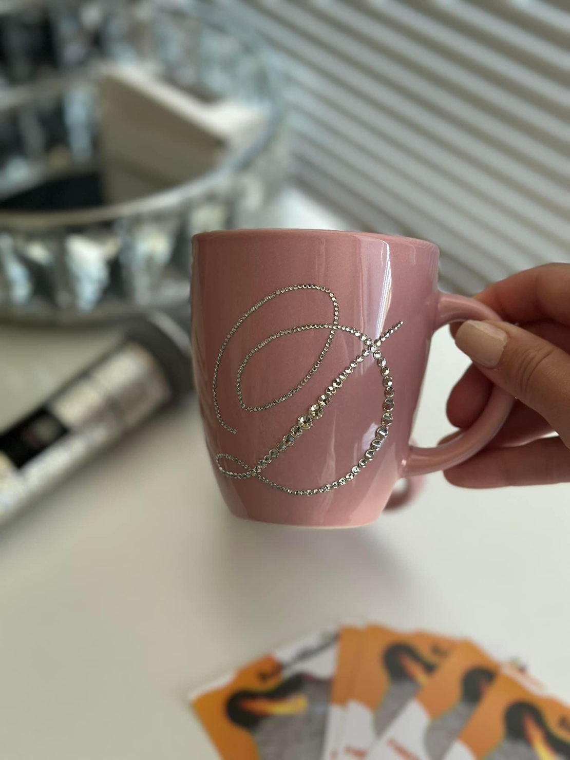 Персонална чаша за кафе с кристали  - baby pink
