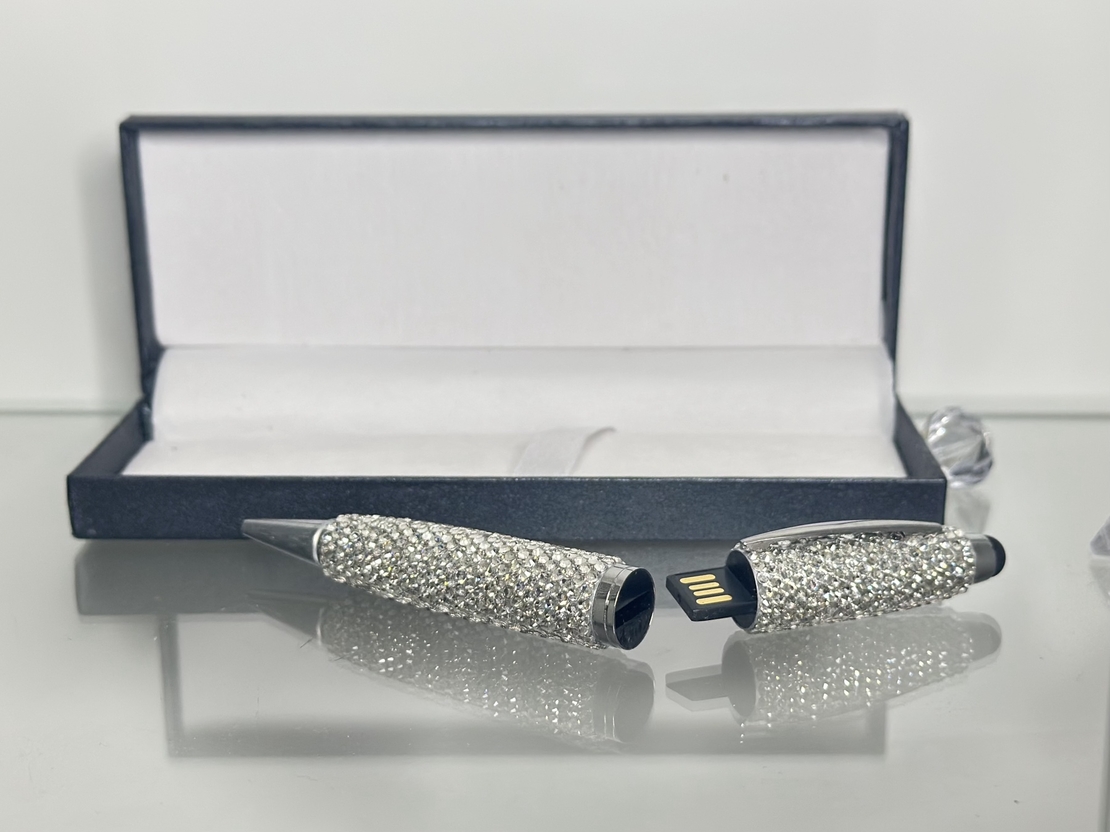 Луксозна химикалка с кристали и вградена USB памет 32GB