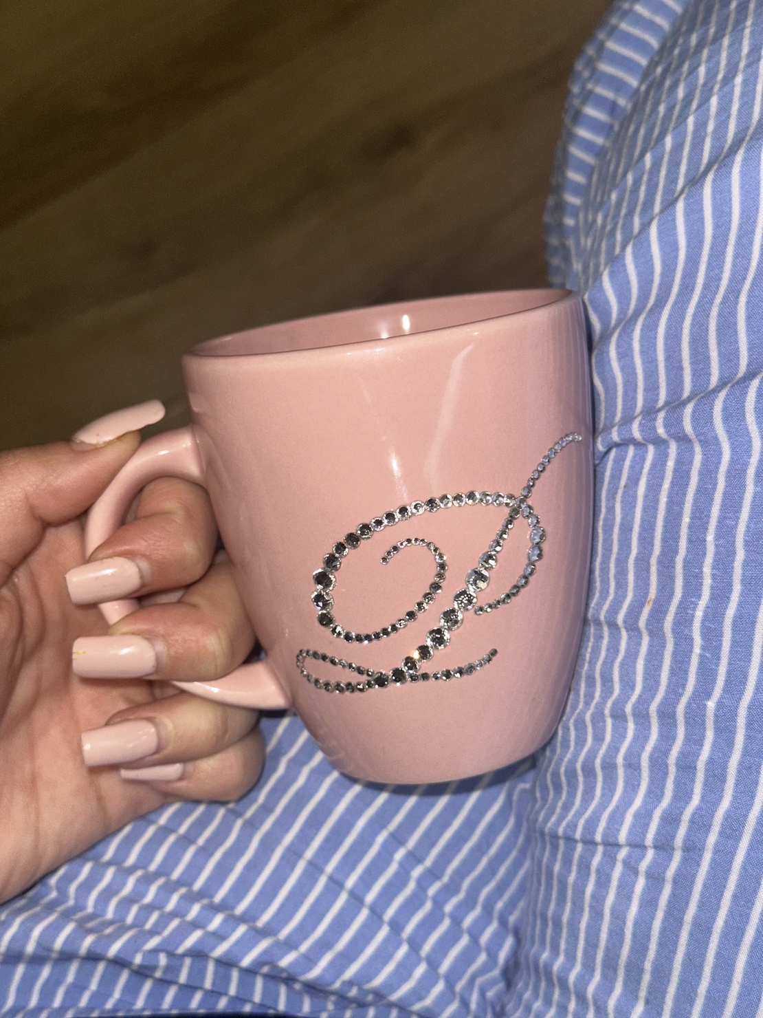 Персонална чаша за кафе с кристали  - baby pink