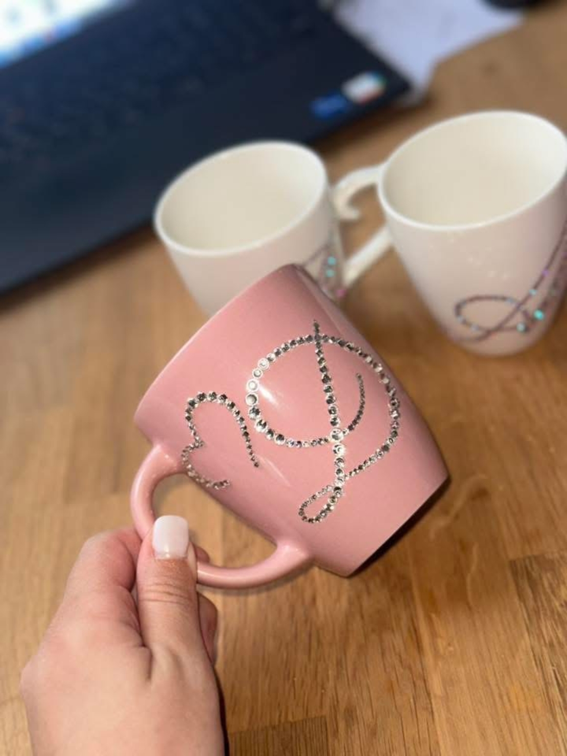 Персонална чаша за кафе с кристали  - baby pink