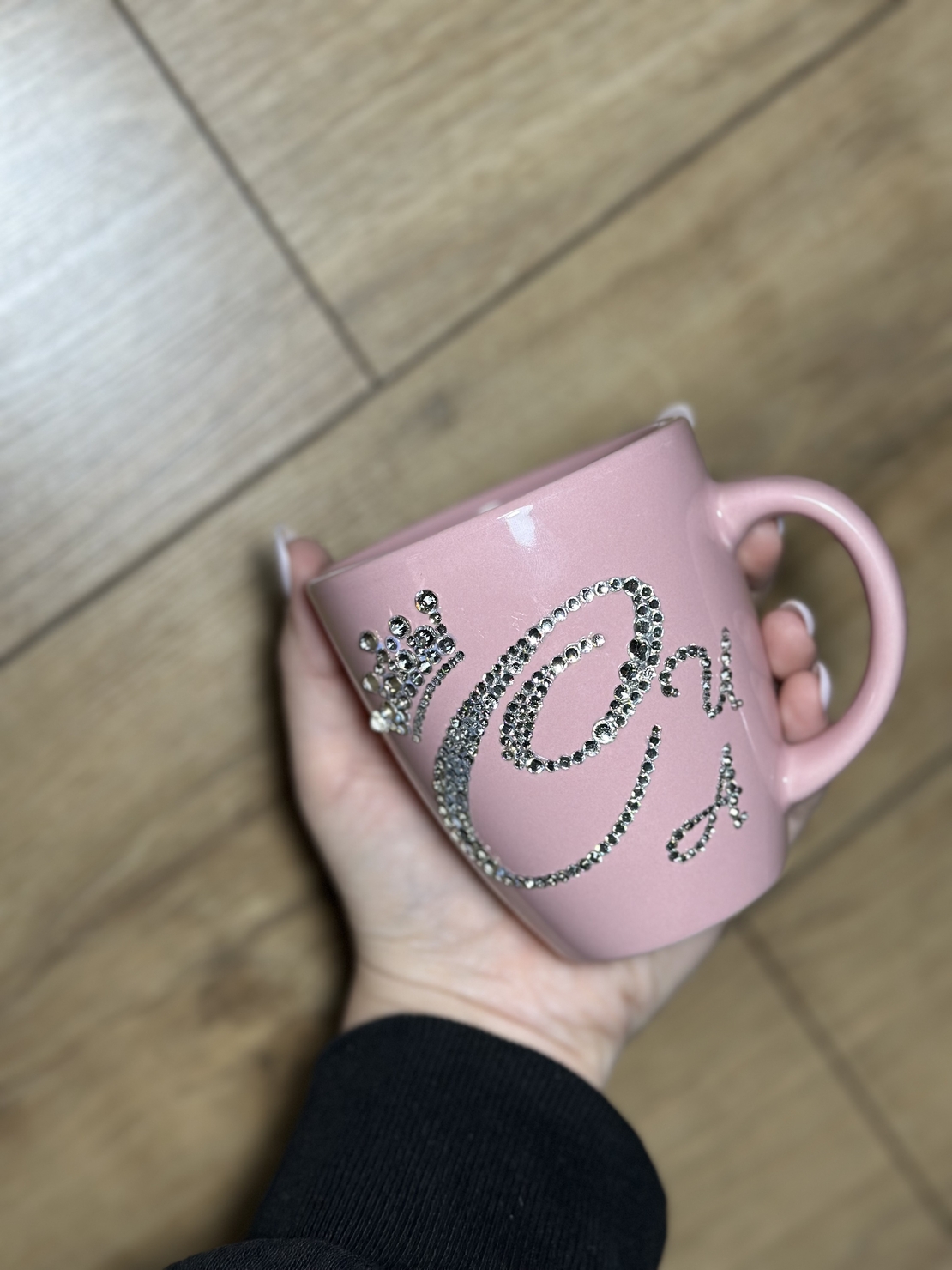 Персонална чаша за кафе с кристали  - baby pink