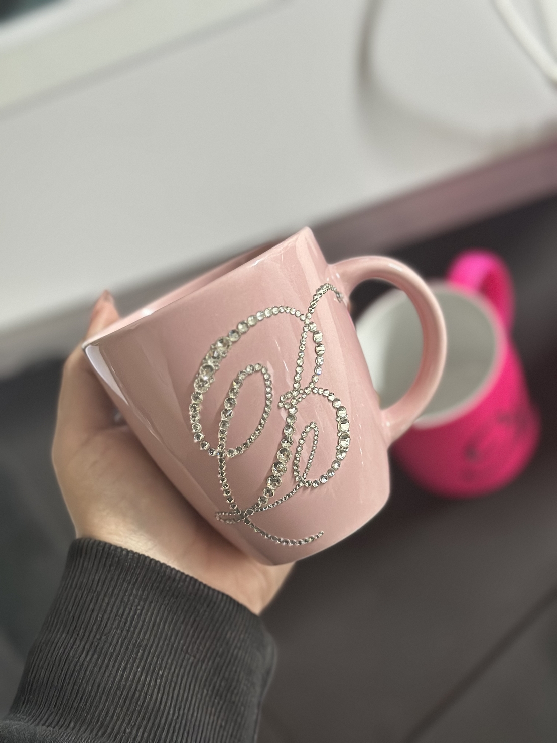 Персонална чаша за кафе с кристали  - baby pink