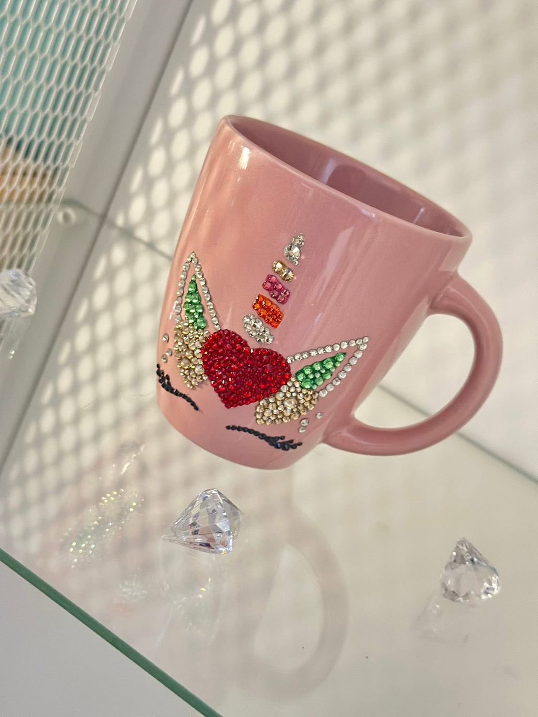 Персонална чаша за кафе с кристали  - baby pink