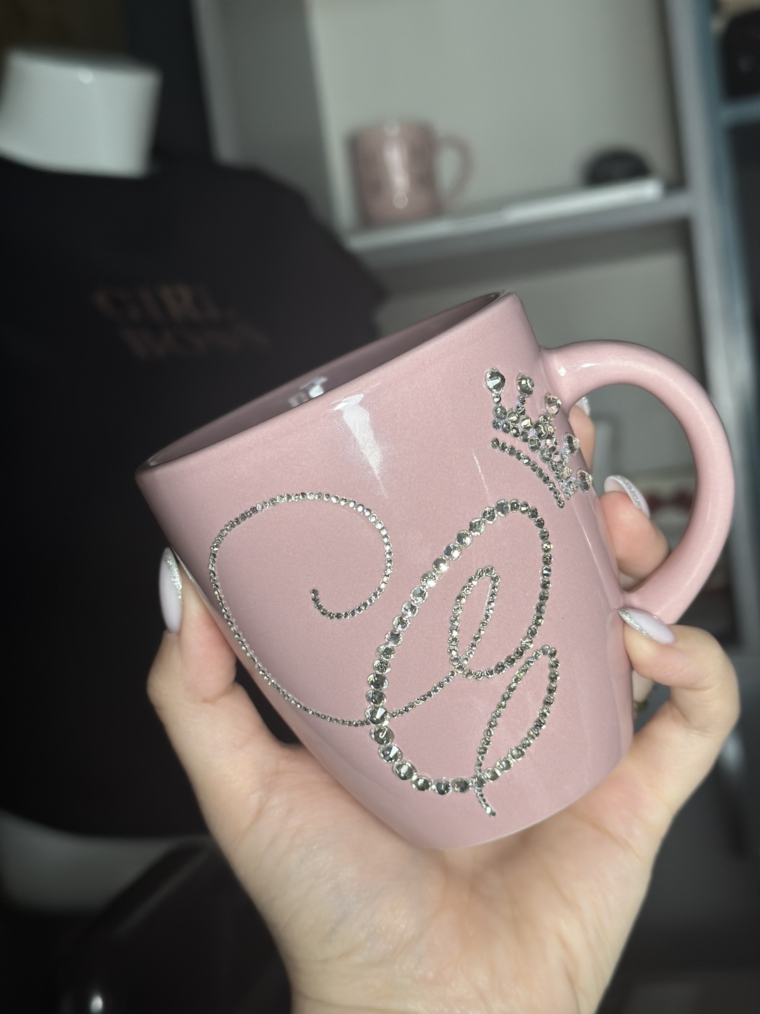 Персонална чаша за кафе с кристали  - baby pink