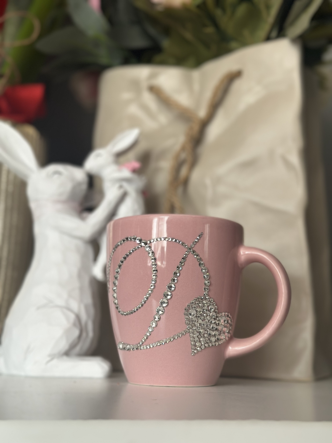 Персонална чаша за кафе с кристали  - baby pink
