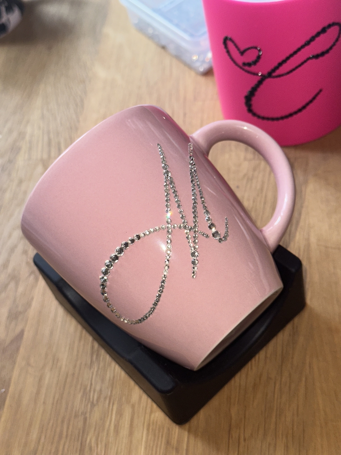 Персонална чаша за кафе с кристали  - baby pink