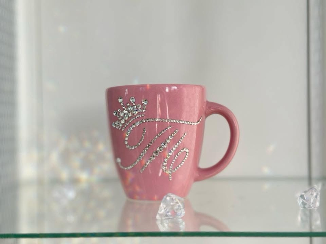 Персонална чаша за кафе с кристали  - baby pink