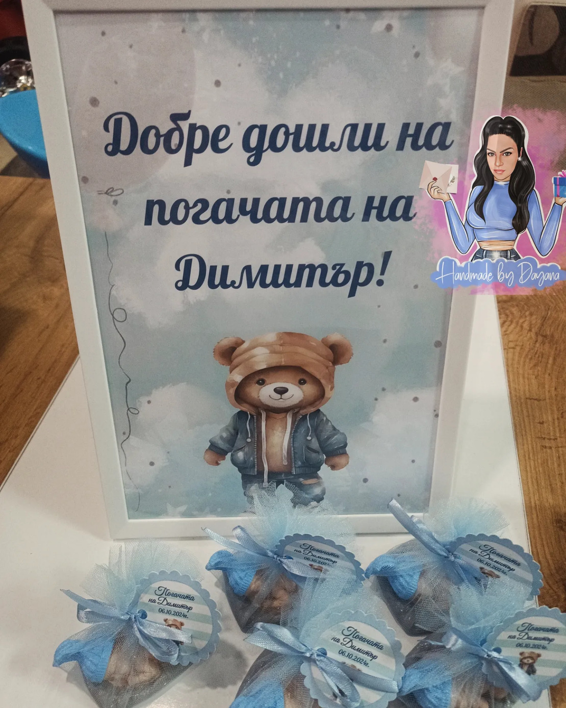 Постер в рамка за '' Добре дошли '' - '' Мече с дънки ''