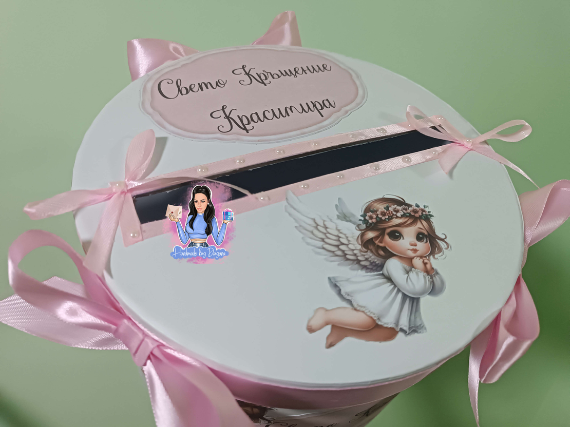 Кутия за парични подаръци и картички '' Ангелче - розово''