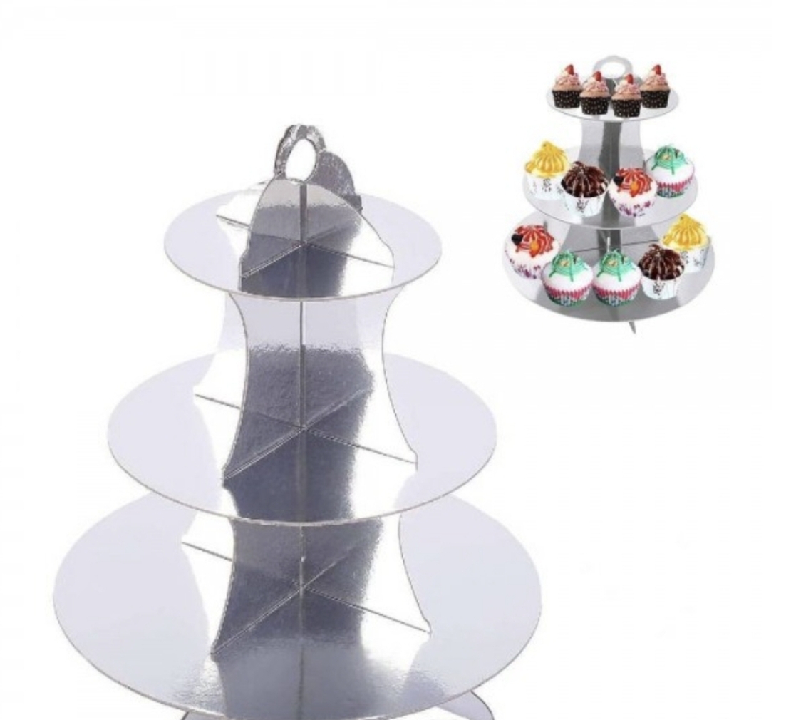 Стойка за мъфини - БЕЗ ДЕКОРАЦИЯ - сребриста