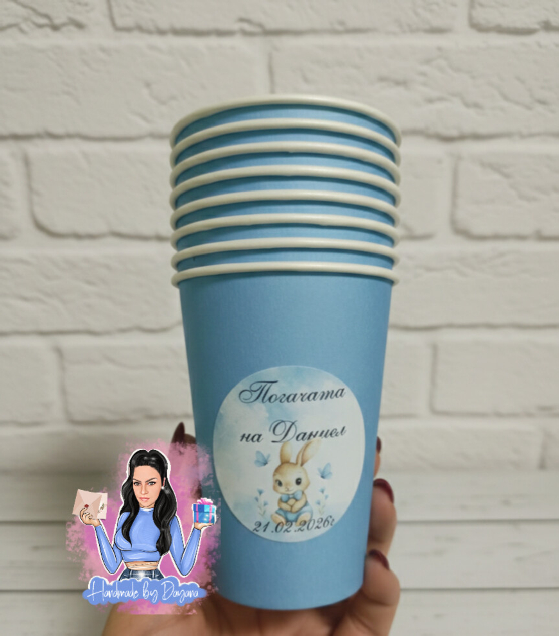 Чаша с персонализирана декорация ''Зайче с папионка