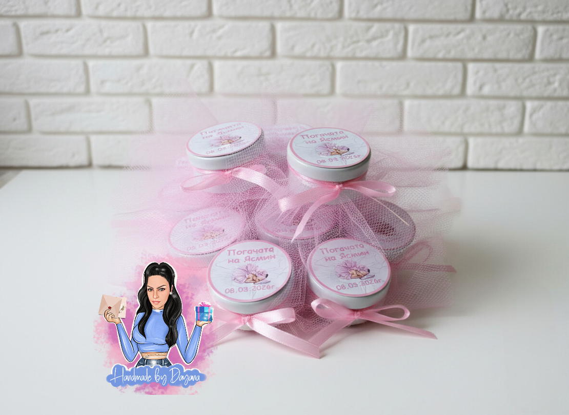 Бурканче със соева свещ и персонализирана декорация ''Бебе в розово