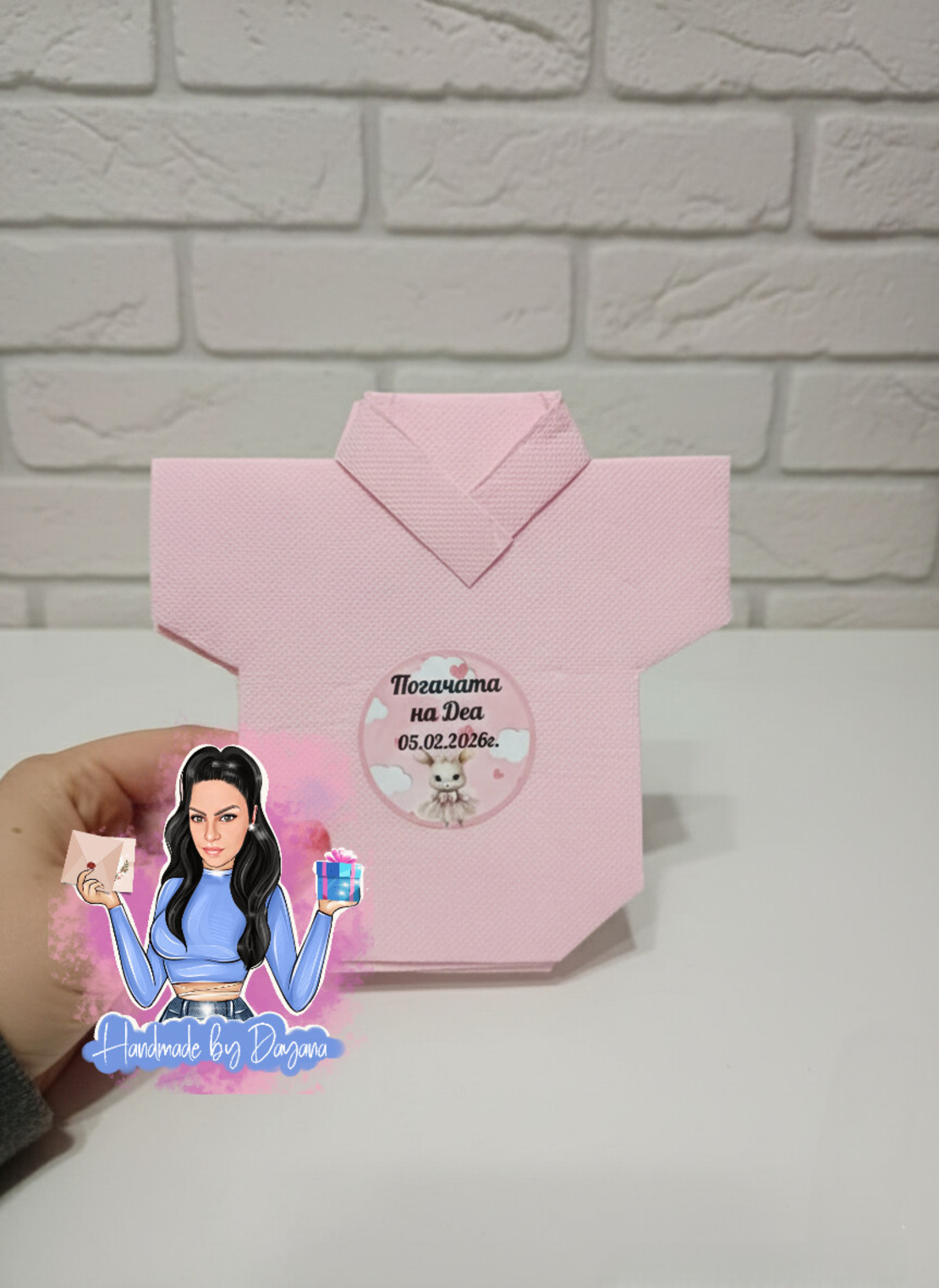 Салфетка във формата на боди '' Зайче с рокличка''