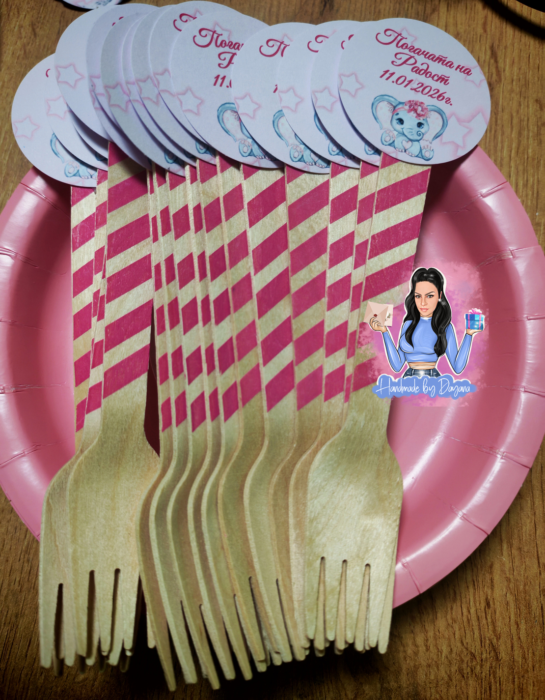 Вилица с декорация - '' Слонче в розово ''