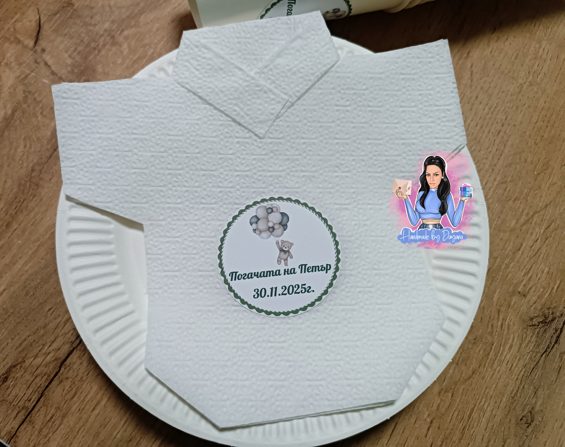 Салфетка във формата на боди на тема '' Мече със зелени балони ''