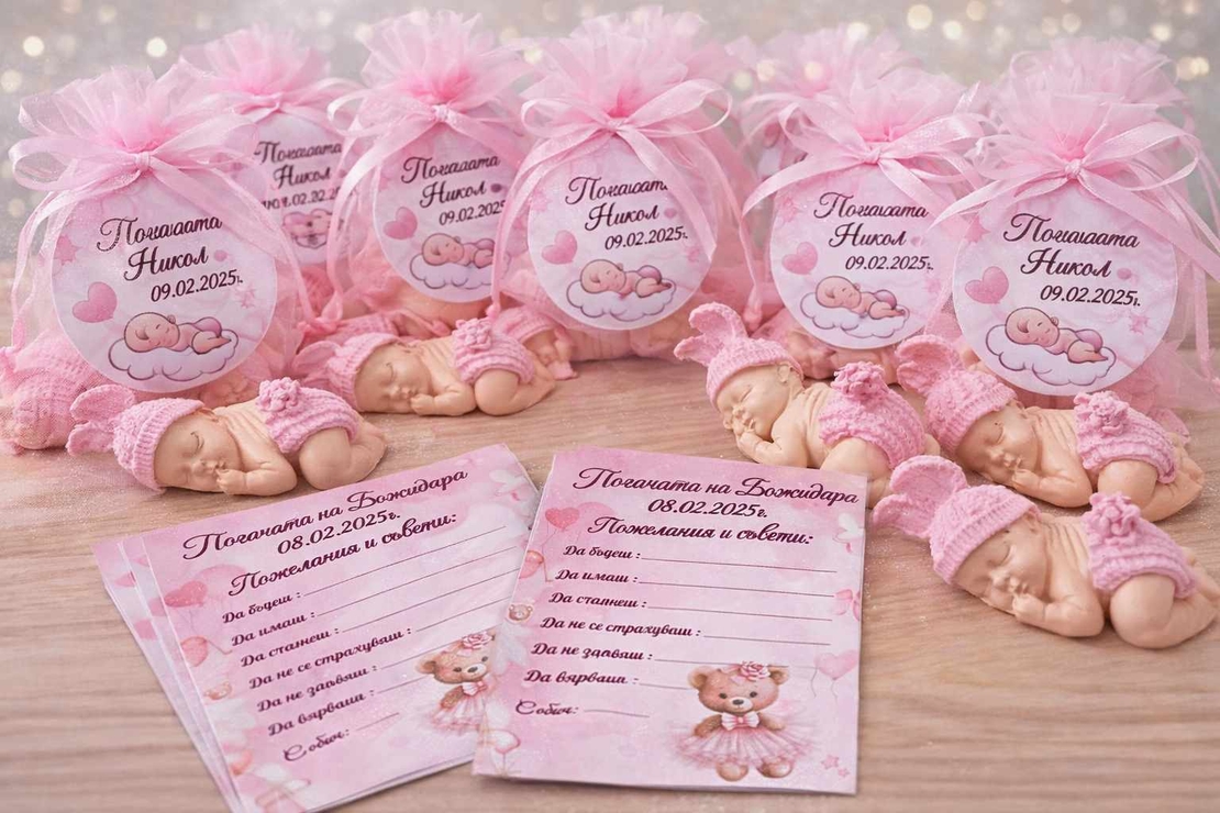 10бр Карти за наричане + 10бр подаръчета - бебе