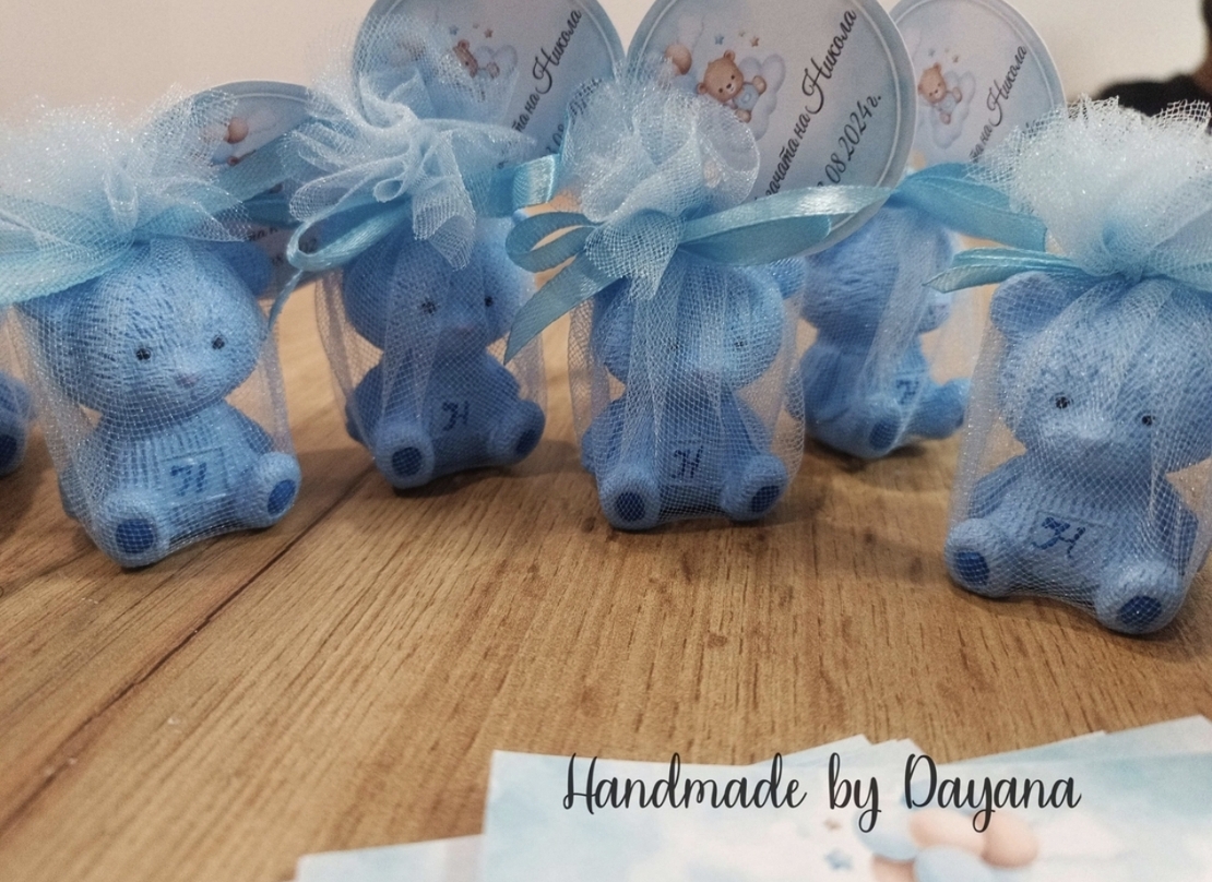 10бр Карти за наричане + 10бр подаръчета - мече с буквичка