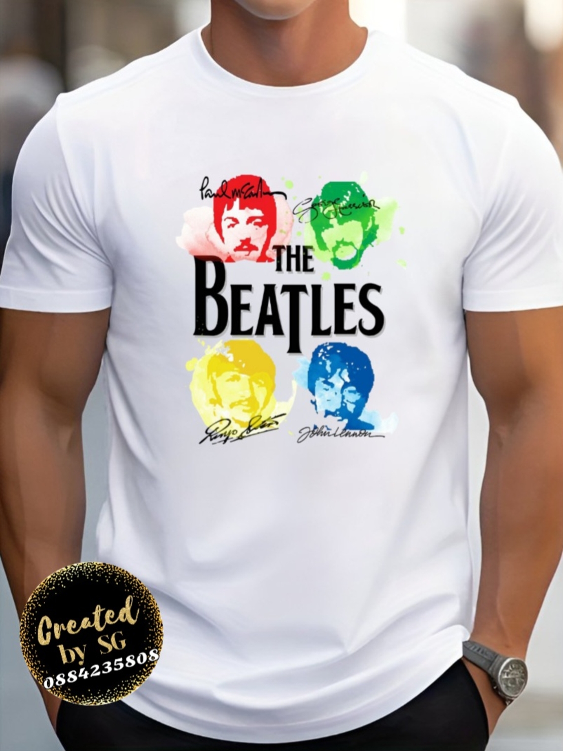 Мъжка тениска „The Beatles с автографи