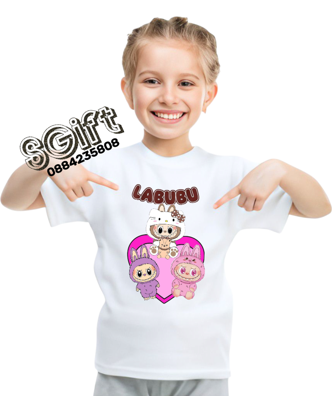 Детска тениска „Labubu Hello Kitty Heart“