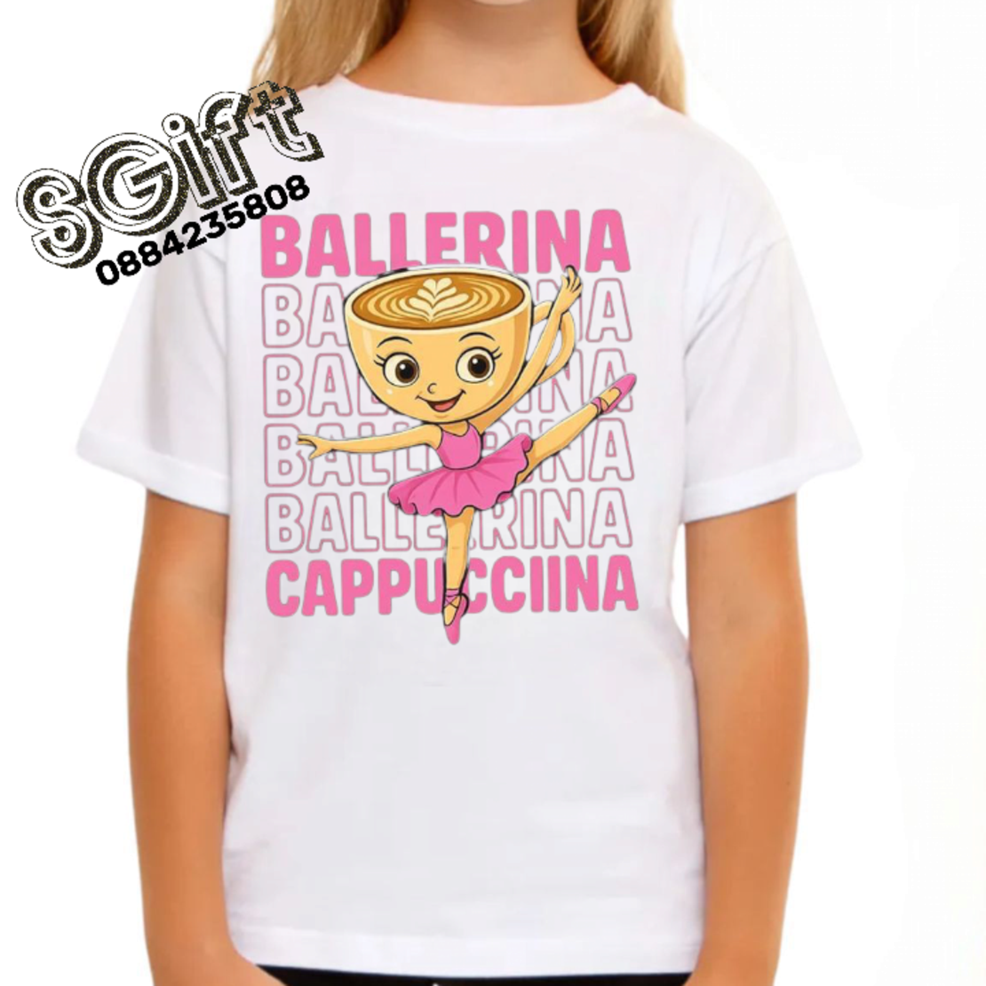 Детска тениска „Ballerina Cappuccina“ – Розов поп-арт
