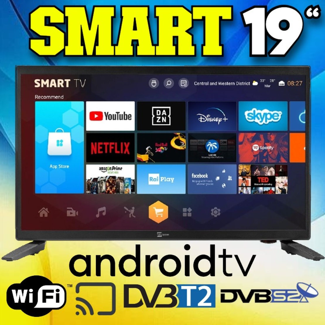 Телевизор на 12 волта Андроид, Смарт Tele System NC-SMART19 LX SLIM, 19 инча, Wi-Fi