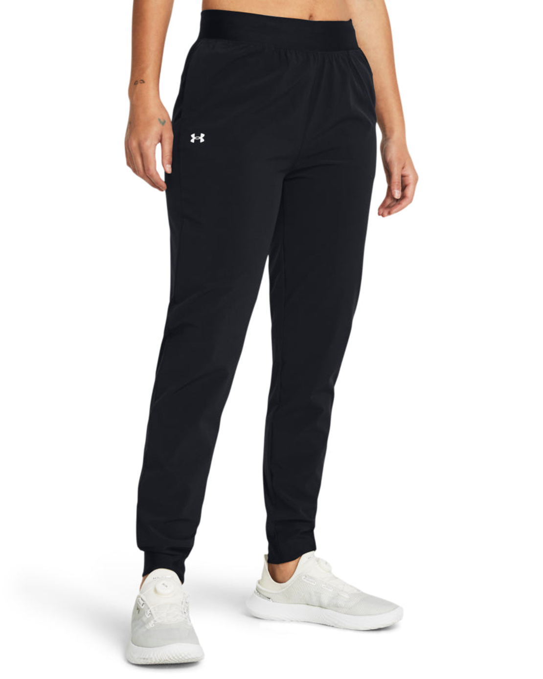 UA RIVAL HI RISE WOVEN PANT Black White Women