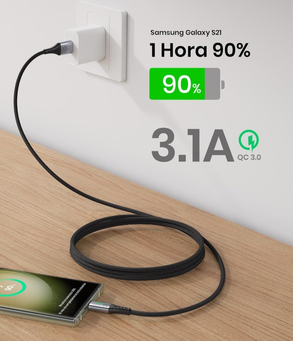 INIU кабел USB A USB C, [2m] QC 3,0 y 3,1A кабел USB C
