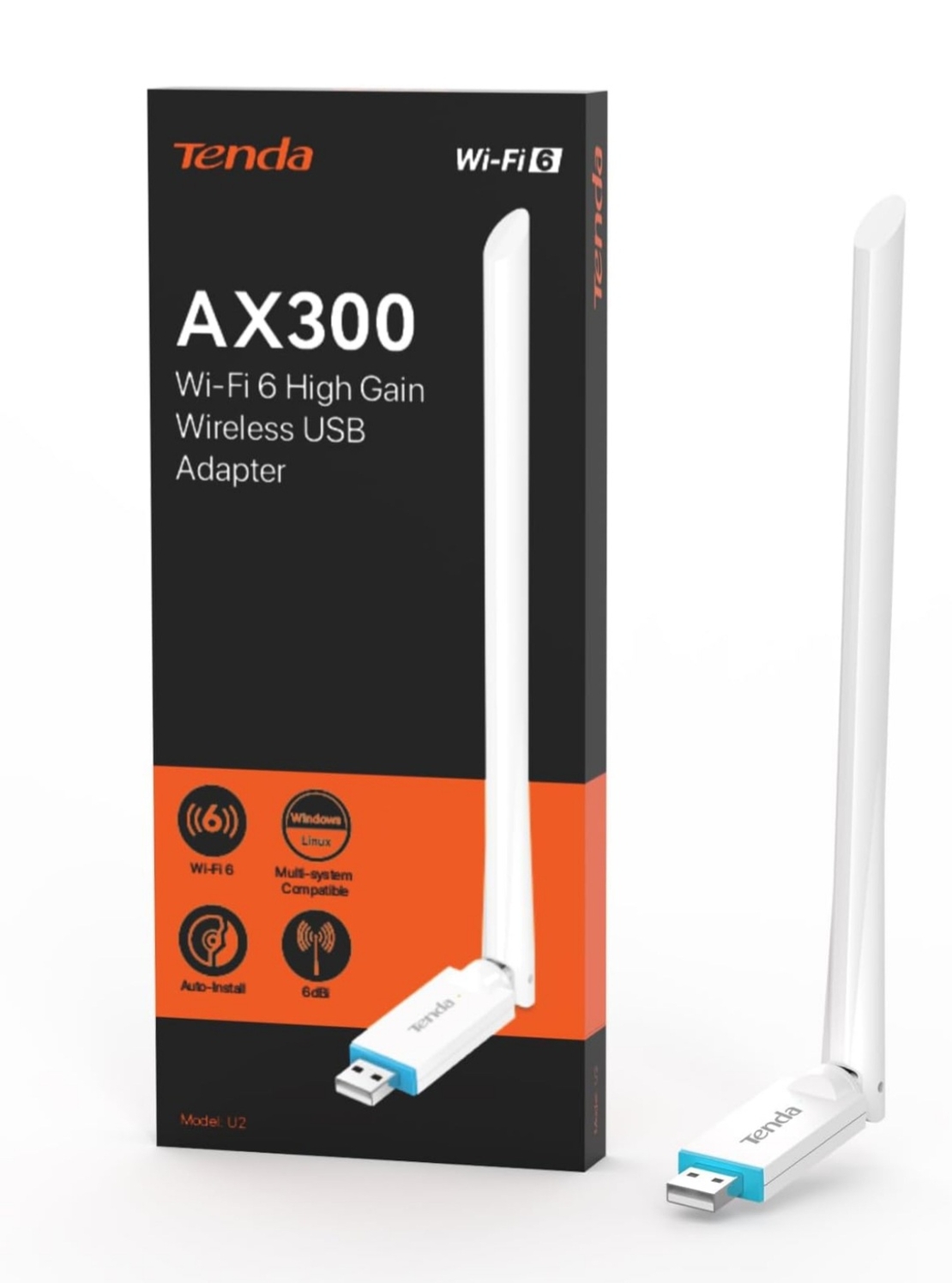 Tenda U2 Wi-Fi 6 USB адаптер AX300, антена и Wi-Fi