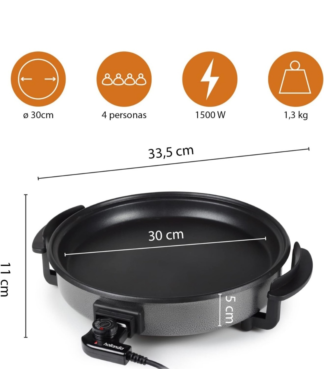 Tristar Hapjespan - 30cm - Thermostaat - 1500W