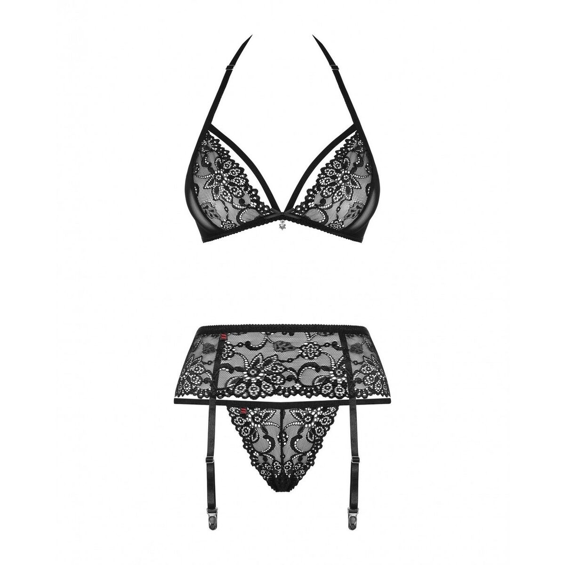 Комплект Дантелено Бельо Obsessive 838-SEG-1 Черен S/M