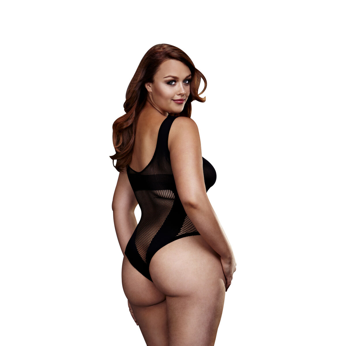Боди - Fishnet Jacquard V Teddy Кралски Размер Baci Lingerie BW3134-BLKQS Черен XL Queen