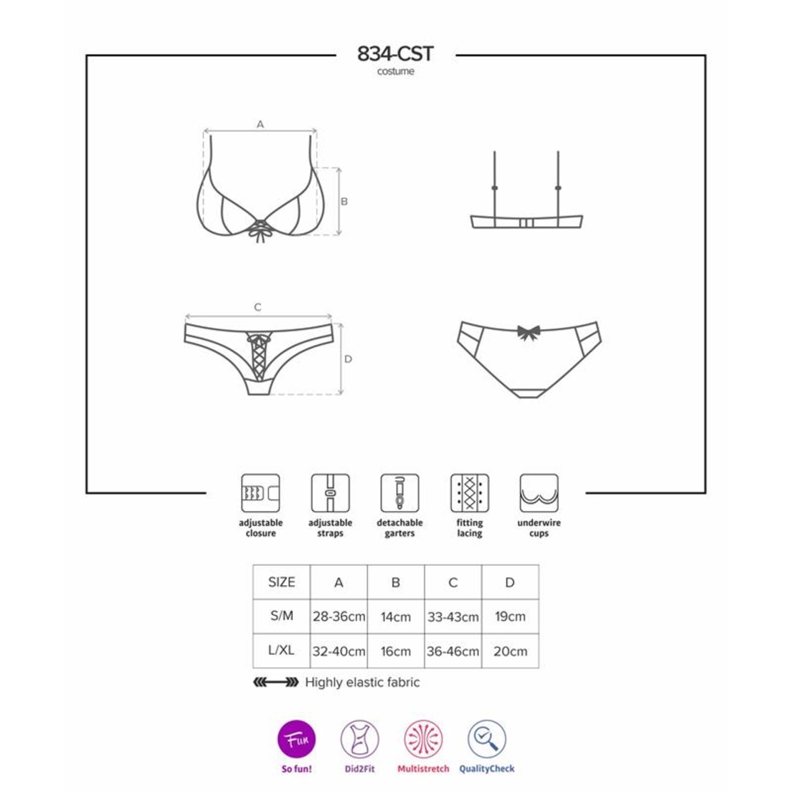 Костюм на медицинска сестра от 3 части OBSESSIVE 834-CST-6, размер L/XL