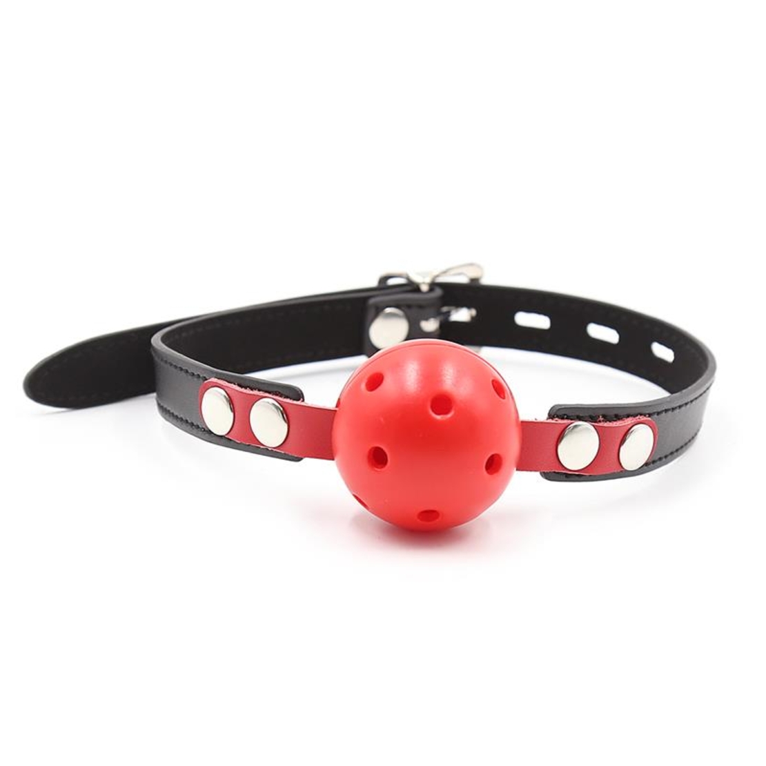 Дишащ гаг с топчета, черено и черно LATETOBED BDSM LINE