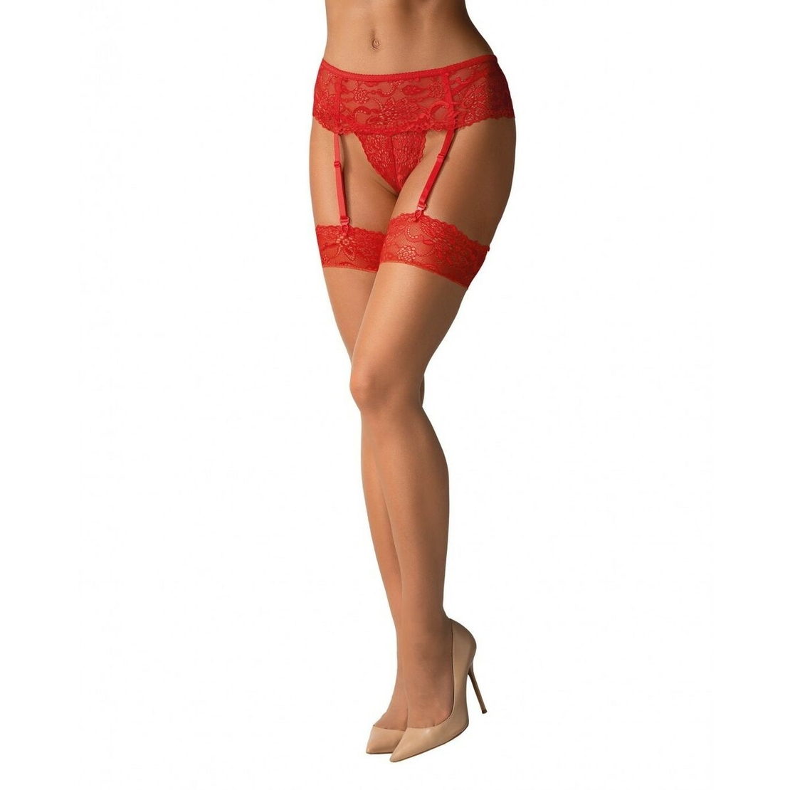Чорапи с Колан за Жартиери Obsessive 838-STO-3 Червен L/XL