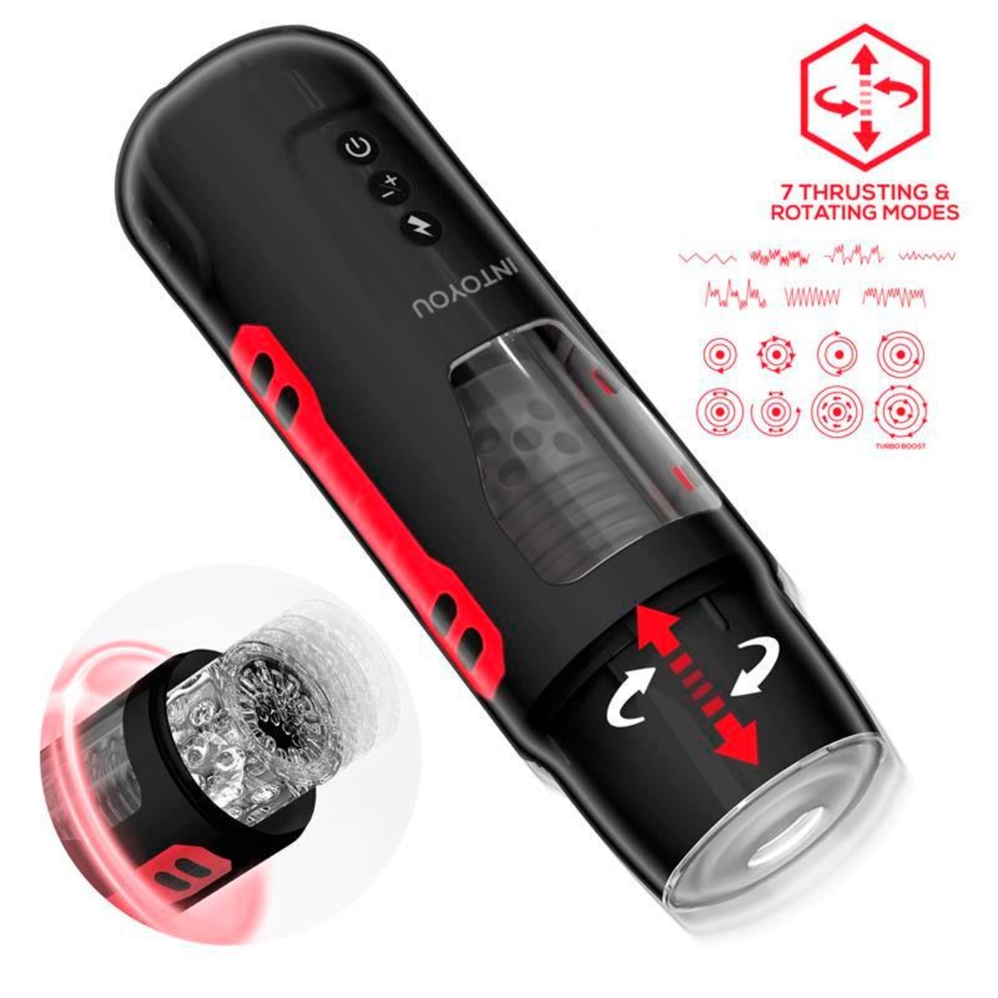 INTOYOU Pyro Advanced тласкащ, въртящ се и стенещ мастурбатор