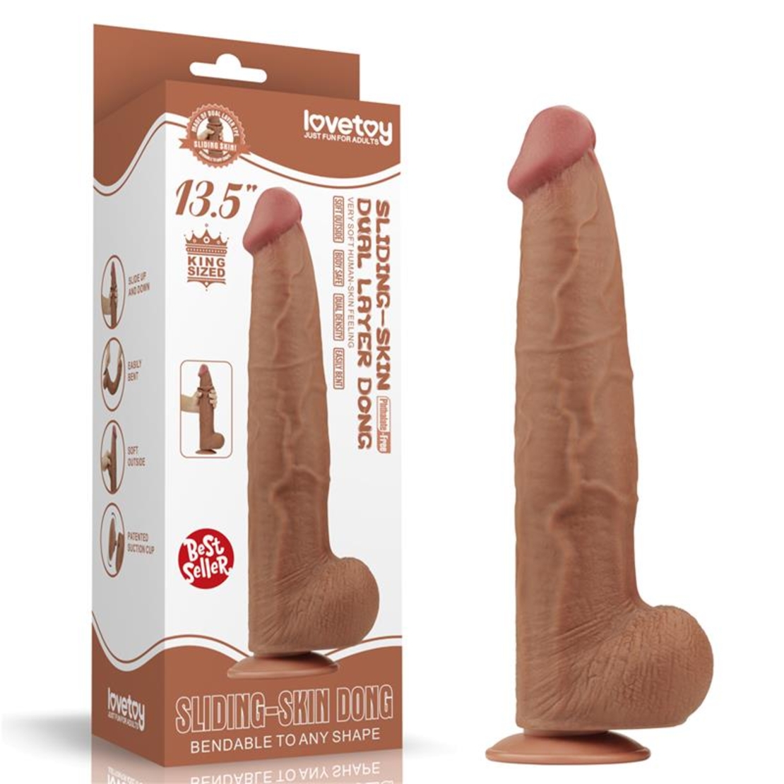 LOVETOY 34 см – дилдо с плъзгаща се кожа, реалистично