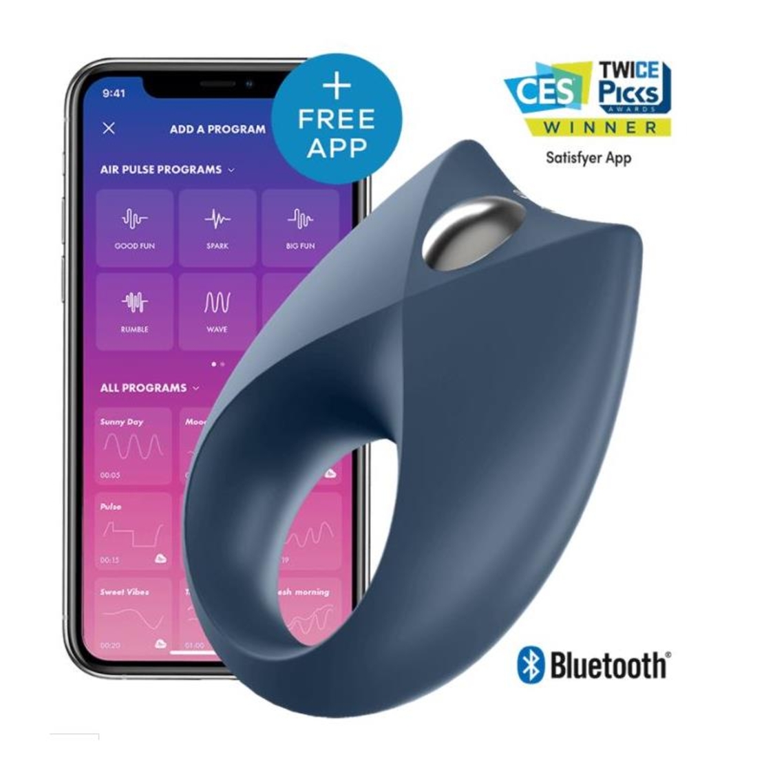 Вибриращ пръстен SATISFYER Royal One с приложение, син